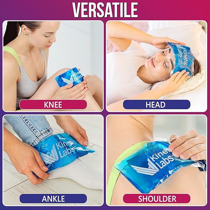 Gel Ice Packs for Injuries Reusable (2 Pack) 9.5" x 4.5" – Gel Cold Packs by Kinetic Labs – Flexible & Soft Packs for Knee, Shoulder, Back (Regular)