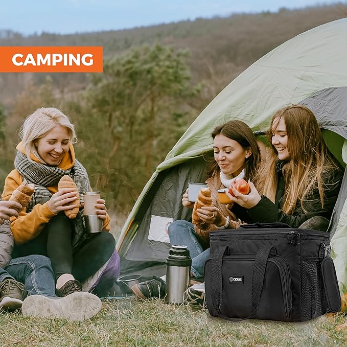 OPUX Soft Cooler Bag, Insulated Collapsible Lunch Cooler Tote for Men Work Camping Beach Travel, Portable Soft Sided Leakproof Waterproof Large Lunch Bag Box with Shoulder Strap 40 Cans, Black