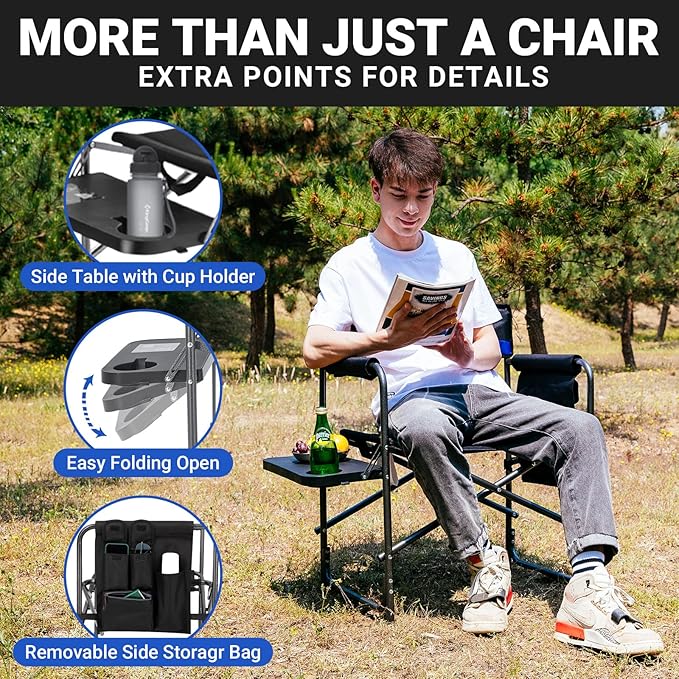 KingCamp 2-Pack Directors Camping Chair with Padded Folding Portable Seats, Blue