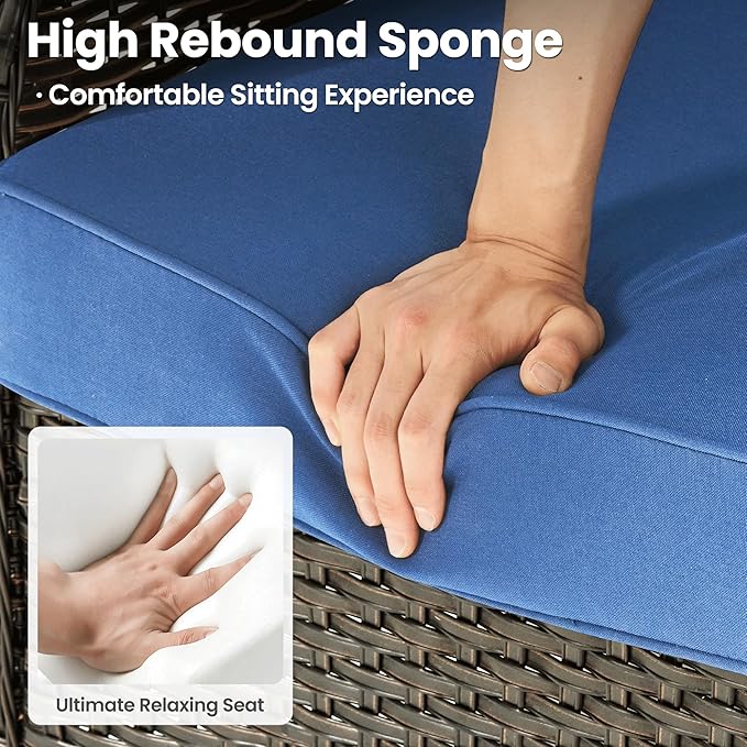 ovios 7 Pieces Patio Furniture Set, Outdoor Wicker Sofas with 4 Chairs, Ottomans and Comfy Cushions, All Weather High Back Couch Set for Deck Porch, Brown Rattan, Navy Blue