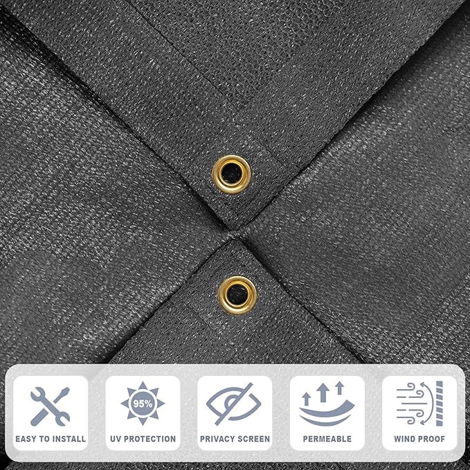 Cool Area Sun Shade Cloth with Grommets 16×20 FT Shade Panel Shade Tarp Screen Fabic for Outdoor Patio Pergola Cover Deck Garden, Dark Grey (Customized)