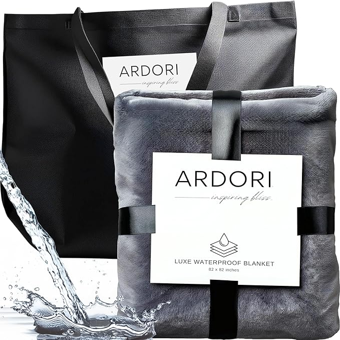 Waterproof Blanket King Size (Gray, 82x82") Absorbent, Leakproof Fleece Protector for Bed, Couch - Water Proof and Stain Resistant, Plush Throw Blankets, Moisture Repellant Top Cover, Sherpa Throws