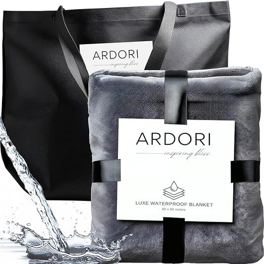 Waterproof Blanket King Size (Gray, 82x82") Absorbent, Leakproof Fleece Protector for Bed, Couch - Water Proof and Stain Resistant, Plush Throw Blankets, Moisture Repellant Top Cover, Sherpa Throws