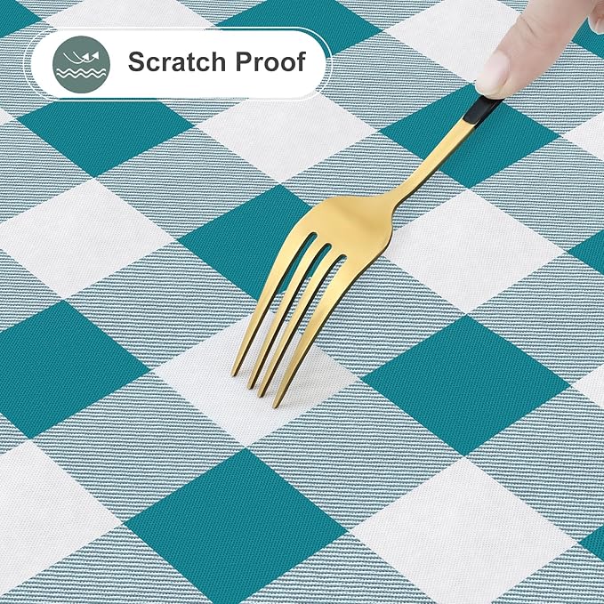 misaya Rectangle Waterproof Vinyl Table Cloth, Buffalo Flannel Backed Tablecloth, Wipeable Plastic Table Cover for Dinner, Kitchen, Outdoor (60" x 120", Turquoise and White)