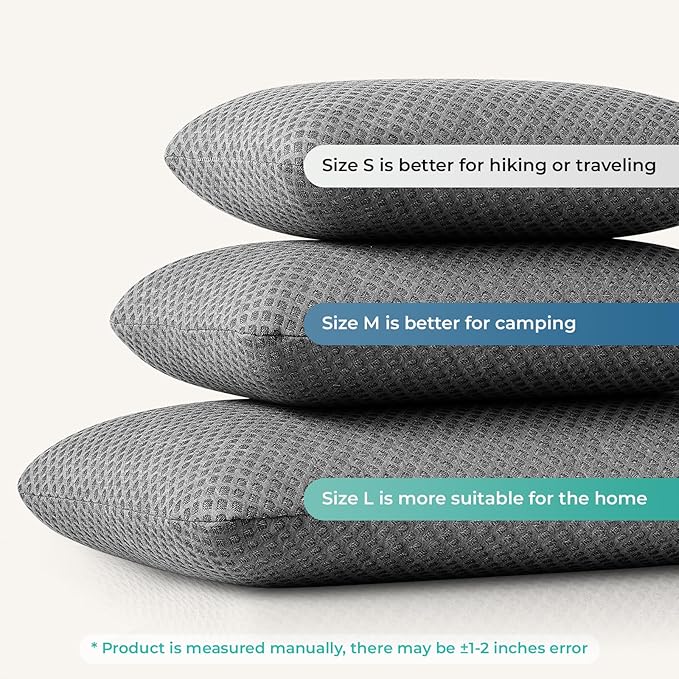Travel Pillow Memory Foam Pillows, Camping Pillow-Compressible Medium Firm, Breathable Cover, Ideal Backpacking Hiking, Bed Pillows, Airplane and Car (Dark Grey, M)