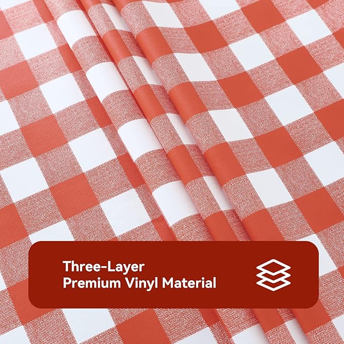 Romanstile Rectangle Vinyl PVC Tablecloth, 100% Waterproof Buffalo Plaid Plastic Table Cloth, Oil Proof Heavy Duty Wipeable Table Covers for Dining/Camping/Picnic/Outdoor - 54 x 120, Red and White