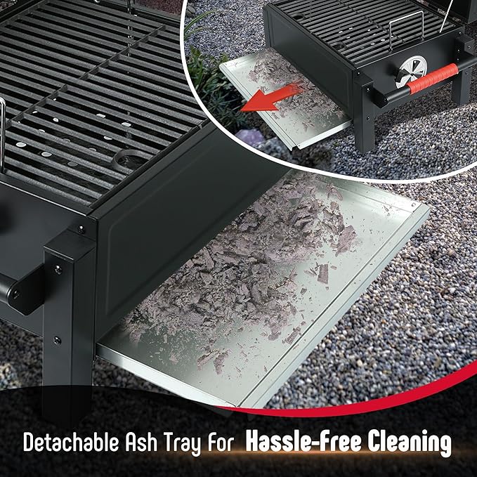 Portable Charcoal BBQ Grills with Cast Iron Grates, Tabletop Charcoal Grills with 354 Sq. In Cooking Area, for Outdoor Camping and Picnic, Black, L26.8’’x W20’’x H21.3’’