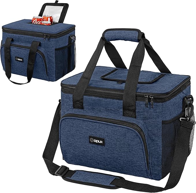OPUX Soft Cooler Bag, Insulated Collapsible Lunch Cooler Tote for Men Work Camping Beach Travel, Portable Soft Sided Leakproof Waterproof Large Lunch Bag Box with Shoulder Strap 40 Cans, Heather Navy