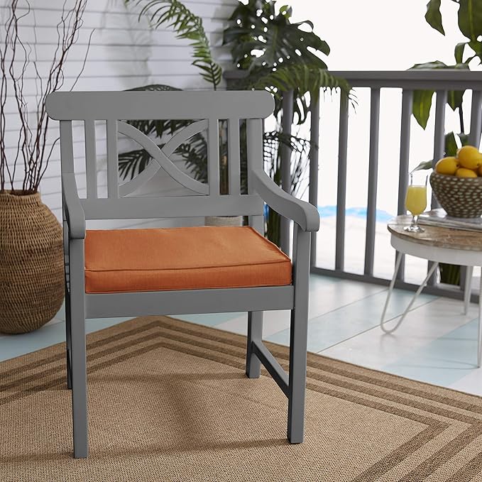 Sorra Home Sunbrella Bristol Square Chair Cushion (Set of 2) - Fade & Water Resistant, Outdoor & Indoor Patio Seat Cushion with Plush Foam - Canvas Rust (19" x 19" x 2.5")