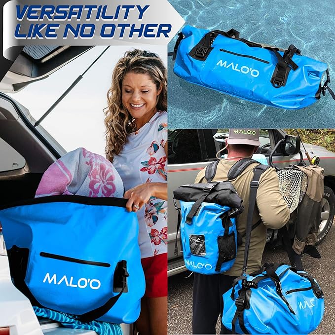 Malo'o Waterproof Dry Bag Duffel 40L/60L/100L, Roll Top Duffel Keeps Gear Dry for Kayaking, Rafting, Boating, Swimming, Camping, Hiking, Beach, Fishing - Internal & External Pockets and Molle Loops