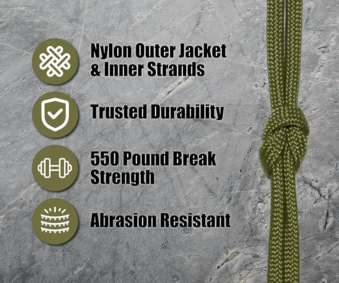 BORED? PARACORD! 550 lb Paracord - Ideal for Crafting, Camping, DIY Projects, Active & Military Outdoors - Strong Survival Rope - Tactical Parachute Cord Type III - Moss 1000 Feet