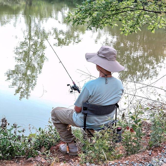 REDCAMP 2 Pack Tall Tripod Chairs for Adults, Folding Lightweight Portable Golf Chairs for Spectators, Compact 3 Legged Tripod Stools Seat with Backrest for Camping Fishing Hunting, Dark Gray