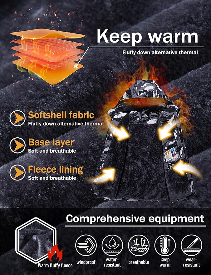 MAGCOMSEN Men's Winter Coats Water Resistant Ski Snow Jacket Warm Fleece Jacket Parka Raincoats With Multi-Pockets