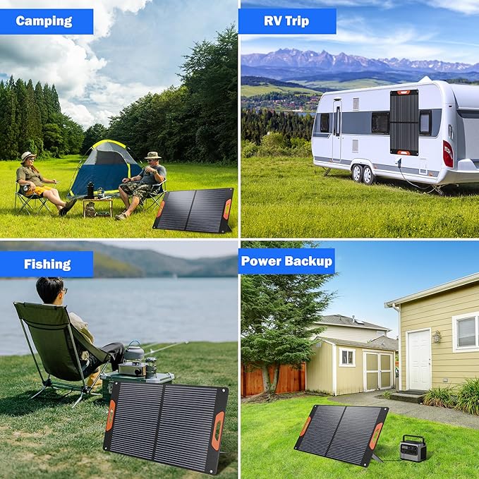 100W Portable Solar Panels for Power Station, 100 Watt ETFE Monocrystalline Foldable 20V DC Output Solar Panel Charger, 24% High Efficiency, QC3.0 USB-A & Type-C Output for Outdoor Camping RV Blackout