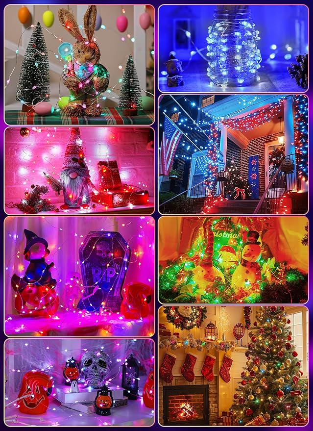 Minetom Upgraded Color Changing Fairy String Lights - 66 ft 200 LED 24 Colors USB Silver Wire Lights with Remote and Timer for DIY Bedroom Party Indoor Christmas Decoration, Adapter Included