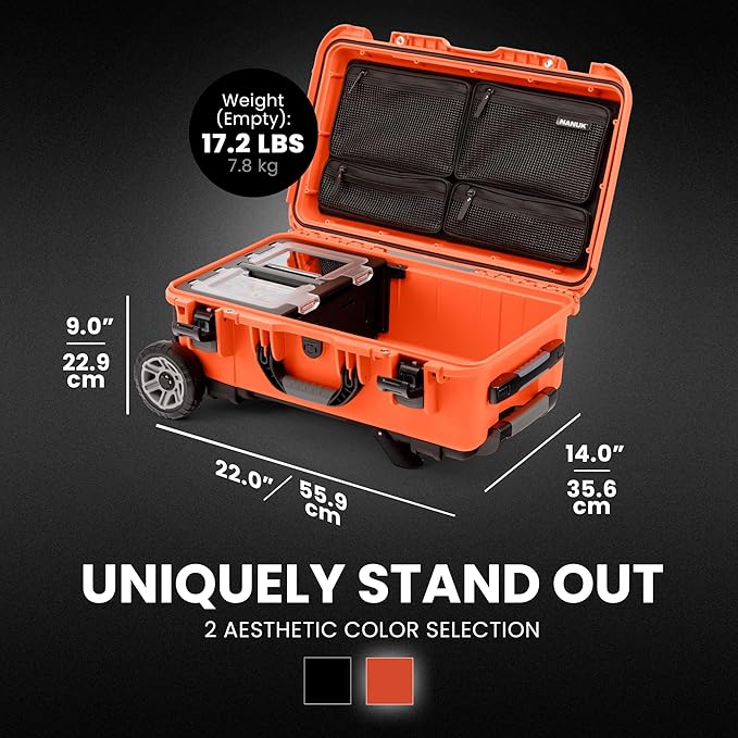 NANUK Trail 30 – 28.5L (7.5-Gallon) Waterproof Storage Box – Wheeled and Modular Cargo Case for Camping, Fishing, Hunting & Outdoor Storage - Dustproof and Impact Resistant (22" x 14" x 9") – Orange