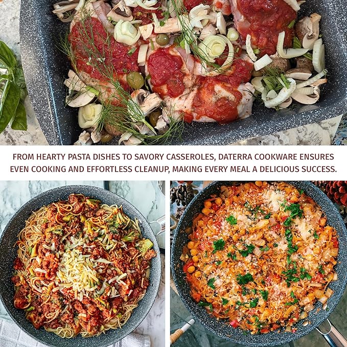 DaTerra Cucina Nonstick Ceramic Frying Pan (11") & Roasting Pan (16.1"x11.7"x2.7") Bundle - Oven Safe, Stovetop Compatible, PTFE & PFOA Free, Volcanic Black, Made in Italy