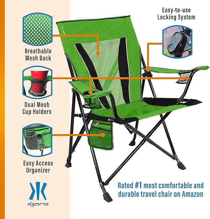Kijaro XXL Dual Lock Portable Camping Chair - Supports Up to 400lbs - Enjoy The Outdoors in a Versatile Folding Sports & Outdoor Chair