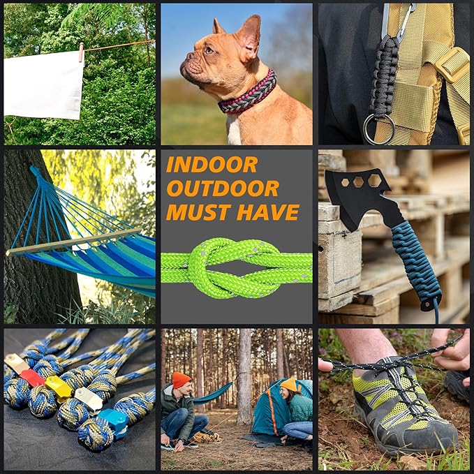 Reflective Paracord Rope 850Ib, 50/100/200/500/1000ft 4MM 11 Strand Parachute Spool Cord, Paracord Lanyard String for Tent, Camping, Clotheline, Hiking, Fishing, Bracelet, Neon Green 100FT