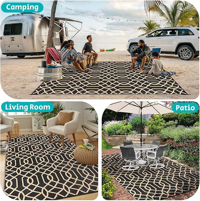 HEBE Outdoor Rug Waterproof 8x10, Reversible Plastic Straw Rug RV Camping Rug, Indoor Outdoor Patio Mat Clearance, Outside Carpet for Porch,Deck,Camper,Balcony,Backyard,Picnic