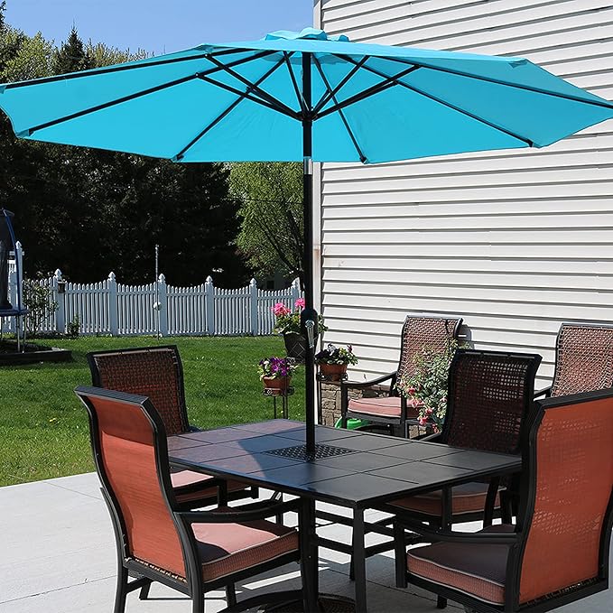 Sunnydaze Outdoor Patio Umbrella - Polyester Table Market Umbrella with Push-Button Tilt and Crank - 8 Sturdy Ribs - Turquoise - 9ft