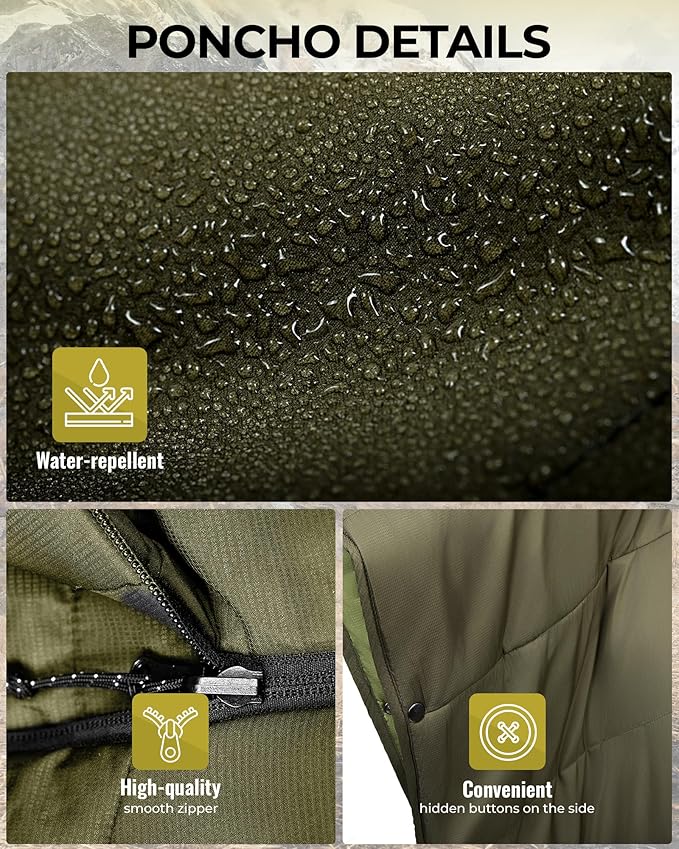 KingCamp Camping Wearable Hoodie Blanket Poncho Ultralight Sleeping Bag Adult, Outdoor Stadium Water-Repellent