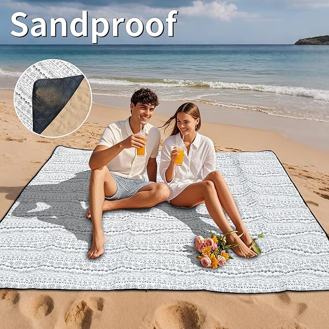Outdoor Picnic Blanket White Fish 60"x80" Sandproof Beach Blanket Waterproof Picnic Blankets Foldable for Caming, Beach, Outdoor Activities.
