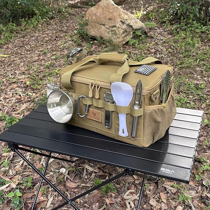 Tactical Camping Storage Bag 18L Tactical Utility Tote Bag Camping Cookware Organizer Trunk Organizer (Khaki)