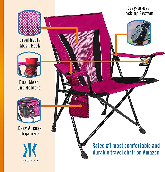 Kijaro XXL Dual Lock Portable Camping Chair - Supports Up to 400lbs - Enjoy The Outdoors in a Versatile Folding Sports & Outdoor Chair