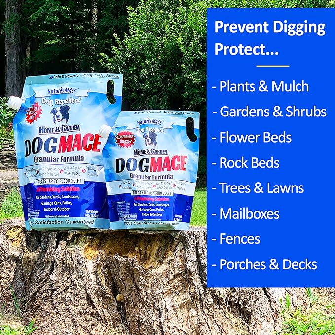 Nature's MACE Dog MACE Granules, Dog Repellent for Lawn, 6 Pounds, Yard, Garden, Plants, Outdoor No-Dig, Deterrent, Training Tool, Keep Dogs Out of Bushes, Treats 3,500 Sq. Ft.