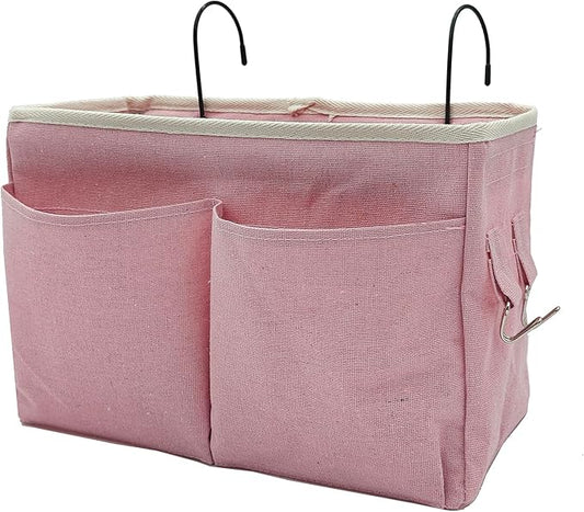 Bedside Caddy Bedside Hanging Storage Basket Multi-Function Organizer Caddy for Bunk and Hospital Beds College Dorms Bed Rails, The Magazine Holders Can be Placed Glasses Books Mobile Phones(Pink)