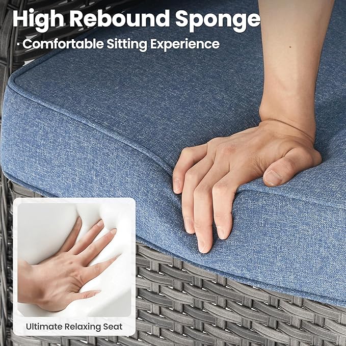 ovios 7 Pieces Patio Furniture Set, Outdoor Wicker Sofas with 4 Chairs, Ottomans and Comfy Cushions, All Weather High Back Couch Set for Deck Porch, Grey Rattan, Denim Blue