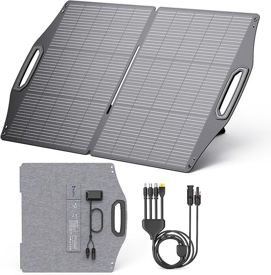 BigBlue 100W Solar Panel w/USB-C(45W PD)+USB-A(Fast Charging 18W) & MC-4 Ports, IP68 Waterproof, Camping Essentials, Folding Portable Solar Charger w/Kickstand for Power Stations, Phones, Tablets