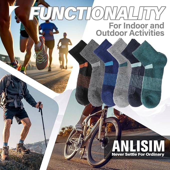 6 Pairs Merino Wool Ankle Running Hiking Socks Compression Support Breathable Thick Cushion No Show Socks for Women Men