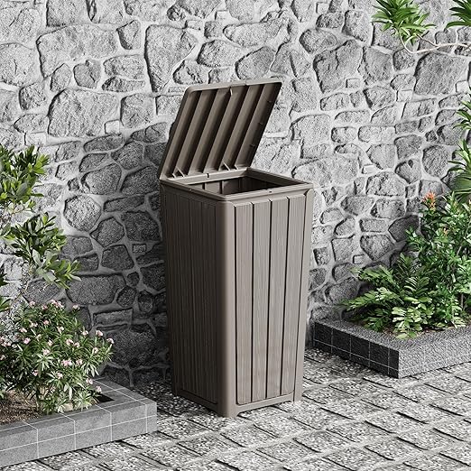 Outdoor Trash Can 23 Gallon Garbage Can with Lid Waterproof Resin Garbage Patio Waste Bin for Garden, Backyard, Deck,Gray