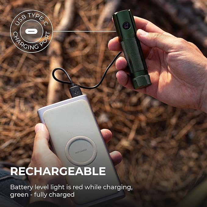 LED Rechargeable Flashlight - Super Bright 1250 High Lumens Flashlight, Waterproof IP68 Small Compact Pocket Tactical Flashlight for Home, Emergency, Rescue, Camping, Gifts for Men Green