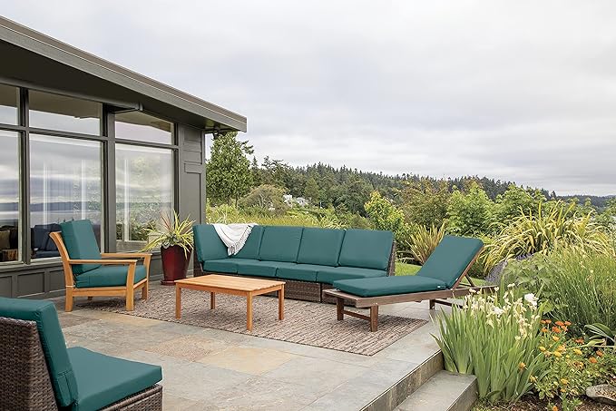 Classic Accessories Ravenna Water-Resistant 23 x 23 x 5 Inch Square Patio Seat Cushion Slip Cover & Foam, Mallard Green, Lounge Chair Cushion