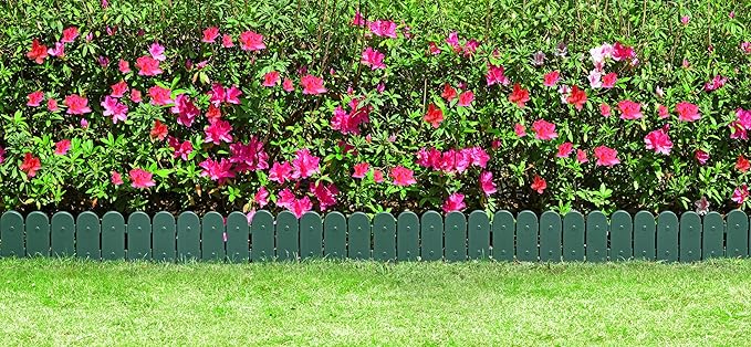 Evelyne Garden Border Edging: Wooden Fence Design - 16pcs Green Yard Landscaping Fence Liner Lawn Edge Barrier - 20ft Kit of Decorative Lawn Landscape Panels Elements -Landscaping Edging-GMT-10374-B16