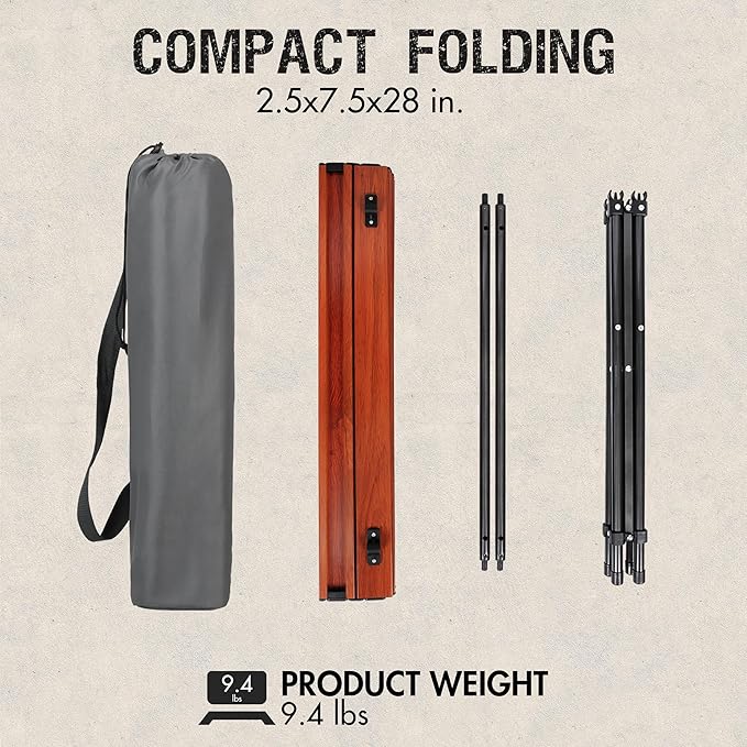 PORTAL Lightweight Aluminum Folding Square Table Roll Up Top 4 People Compact Table with Carry Bag for Camping, Picnic, Backyards, BBQ, Brown