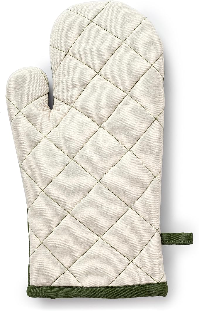 Encasa Heat Resistant Cotton Oven Gloves Mitts (2 Pc Set) - Quilted & Safe 12x7 in - for Kitchen, Cooking & Baking, Grilling, Handling Hot Pots & Pans - Leaf Green