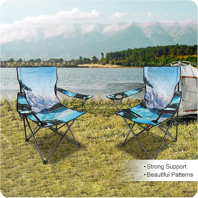 2 Pack Folding Camping Chair,Portable Lawn Chair w/Cup Holder,Carry Bag,Heavy Duty Outdoor Camp Chair for Adults,Perfect for Garden,Hiking,Picnics and Beach Trips,White Sonwy Mountain