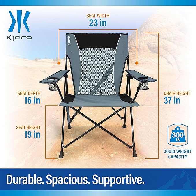 Kijaro Portable Camping Chairs - Enjoy the Outdoors with a Versatile Folding Sports Chair for Outdoor & Lawn - Dual Lock Feature Locks Position – Hallet Peak Gray