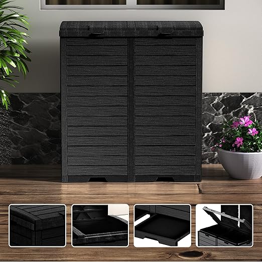 Vixzen 68Gallon Outdoor Trash Can with Lid,Waterproof Resin Waste Bin,Lightweight,Large Sturdy Garbage Bin for Patio,Kitchen,Backyard,Black