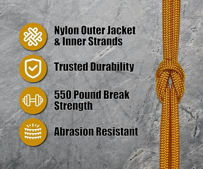 BORED? PARACORD! 550 lb Paracord - Ideal for Crafting, Camping, DIY Projects, Active & Military Outdoors - Strong Survival Rope - Tactical Parachute Cord Type III - Goldenrod 250 Feet