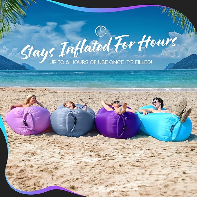 Nevlers Inflatable Lounger | 210T Polyester Inflatable Chair | No-Pump Blow Up Couch | Camping Couch Air Sofa Bed w/ 450 lbs. Cap., Pockets & Matching Bag | Use as Inflatable Couch for Adults & Kids