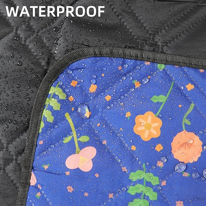 Outdoor Picnic Blanket Blue Floral 80"x80" Large Sandproof Beach Blanket Waterproof Picnic Blankets Foldable for Caming, Beach, Outdoor Activities.