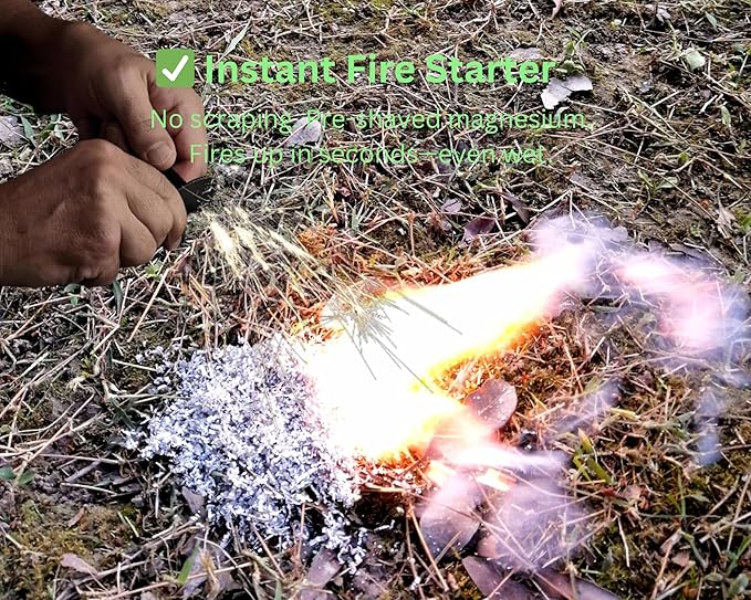 Fire Starter Kit – 6 Magnesium Shaving Packs + Waterproof Windproof Matches in Metal Tin – Emergency Fire Making Kit for Camping, Hiking, Survival, Prepping