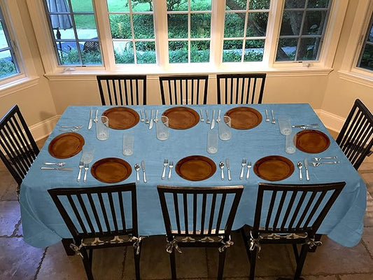 LAMINET Stitched Edge Drop Tablecloth - Basketweave (Blue) - Oblong - Fits Tables up to 60 x 120