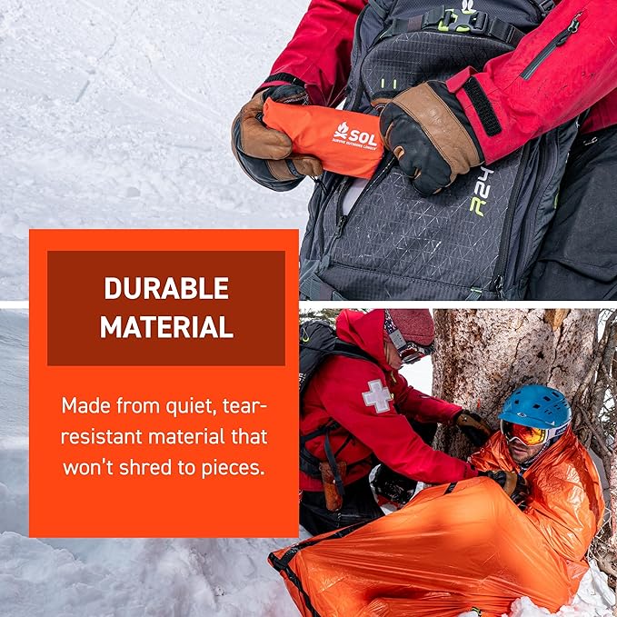 Survive Outdoors Longer 90% Emergency Bivvy - Comes with Survival Whistle & Tinder Paracord Drawstring - Add to Emergency Kit & Hiking Gear - Waterproof, Windproof & Tear-Resistant