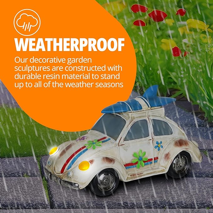 Exhart Garden Sculpture, Solar Retro Bug Garden Statue, LED Lights, Outdoor Garden Decoration, 6 x 13 x 7.5 Inch